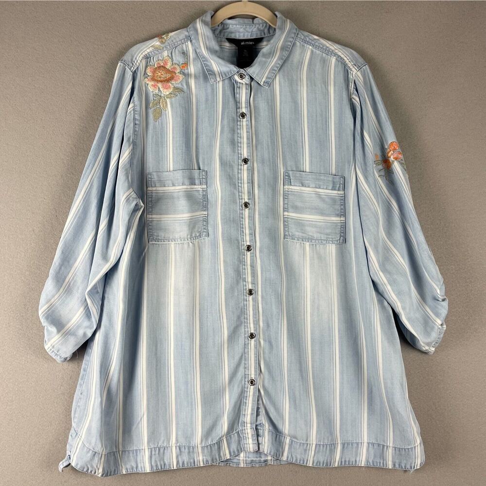 Ali Miles Blue Oversized Tunic with Mandarin Collar